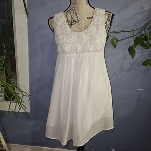 Ryu White Sleeveless Eyelet Empire-Waist Mini Dress